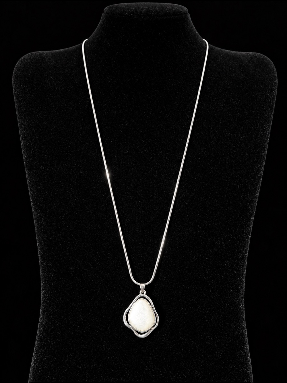 Silver Tone and White Acrylic Stone Pendant Necklace